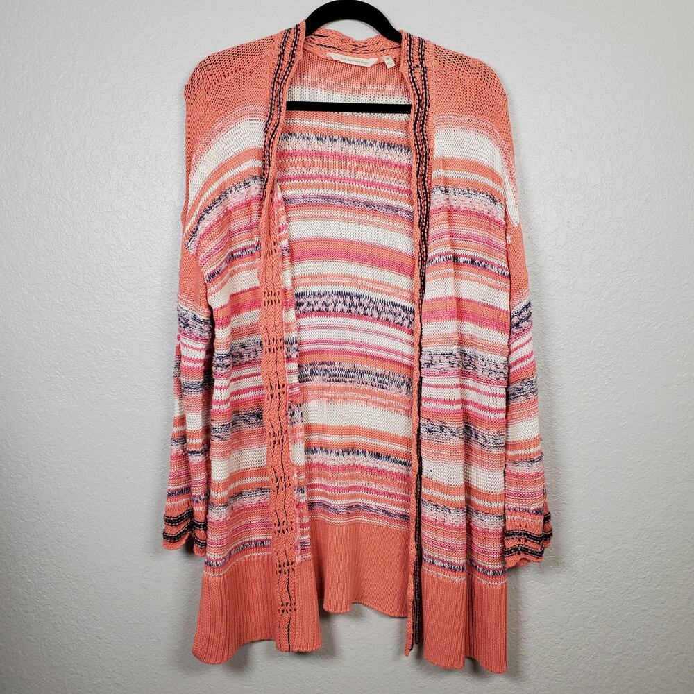 Soft Surroundings Sweater Womens Medium Artist Cardigan Salmon Open Front Knit